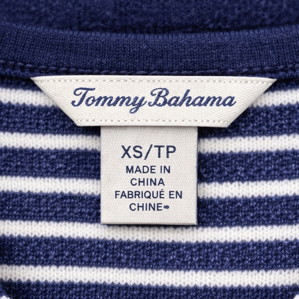 Tommy Bahama Navy White Striped Costal Cotton Hoodie - Picture 3 of 3